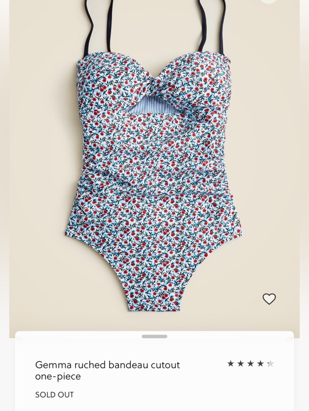 JCrew Gemma ruched bandeau cutout one piece